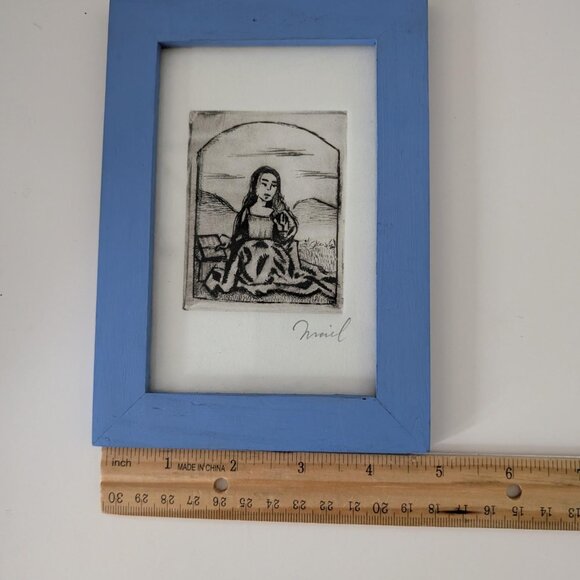 4/$10 Intaglio Print Framed Handcrafted Artwork Signed Reading Her Book of Hours - Picture 8 of 10